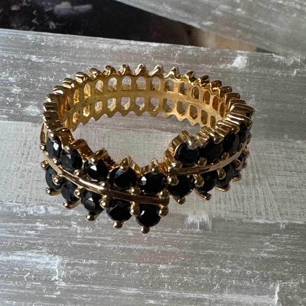 Elegant Gold Plated Sterling And Black Spinel Gemstone Ring